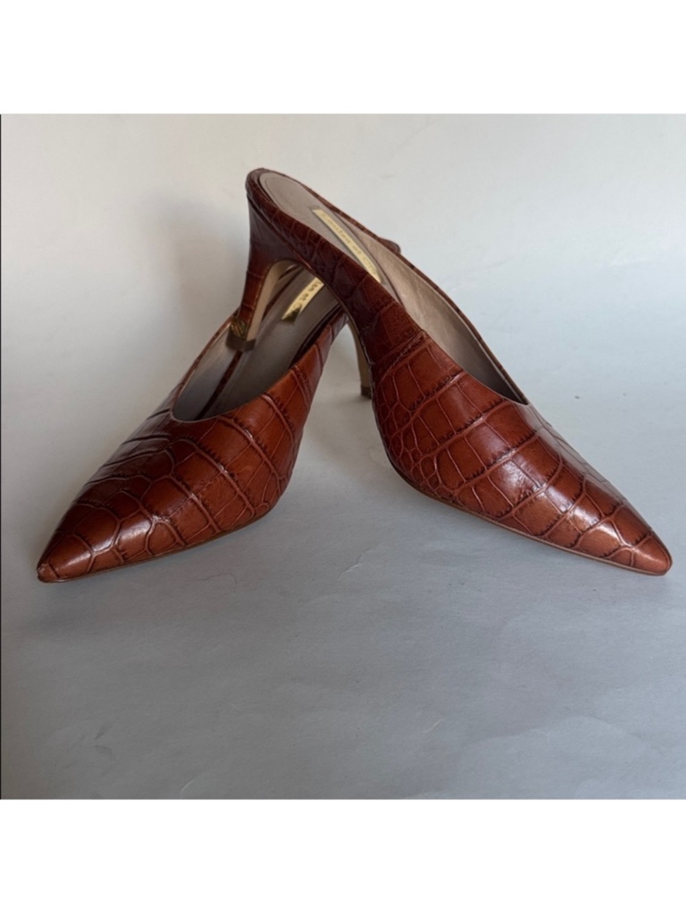 LOUISE ET CIE Karas Brown Leather Embossed Pointed Toe Mule 7.5 EUC Worn 1x $139